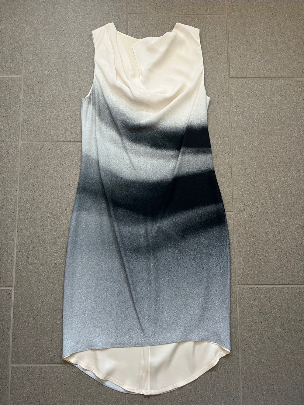 Helmut Lang White to Black Ombre Sleeveless High-Low Dress